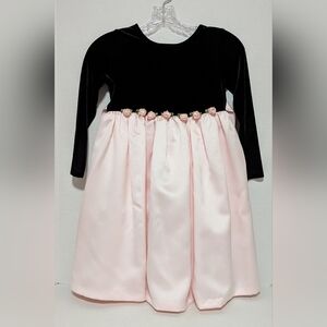 Bonnie Jean | Girl's Size 6 L/S Black Velvet & Lt. Pink Satin Organza Dress